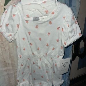 Rachel Zoe White Romper with Pink Floral Accents